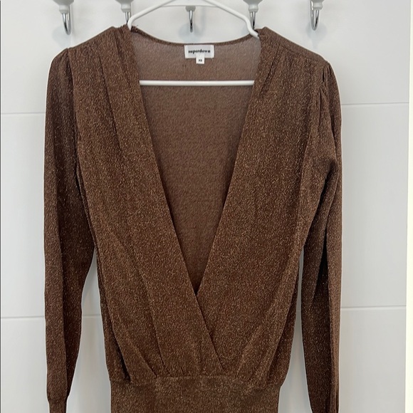 Superdown Brown shiny Long Sleeve Dress - Picture 2 of 5